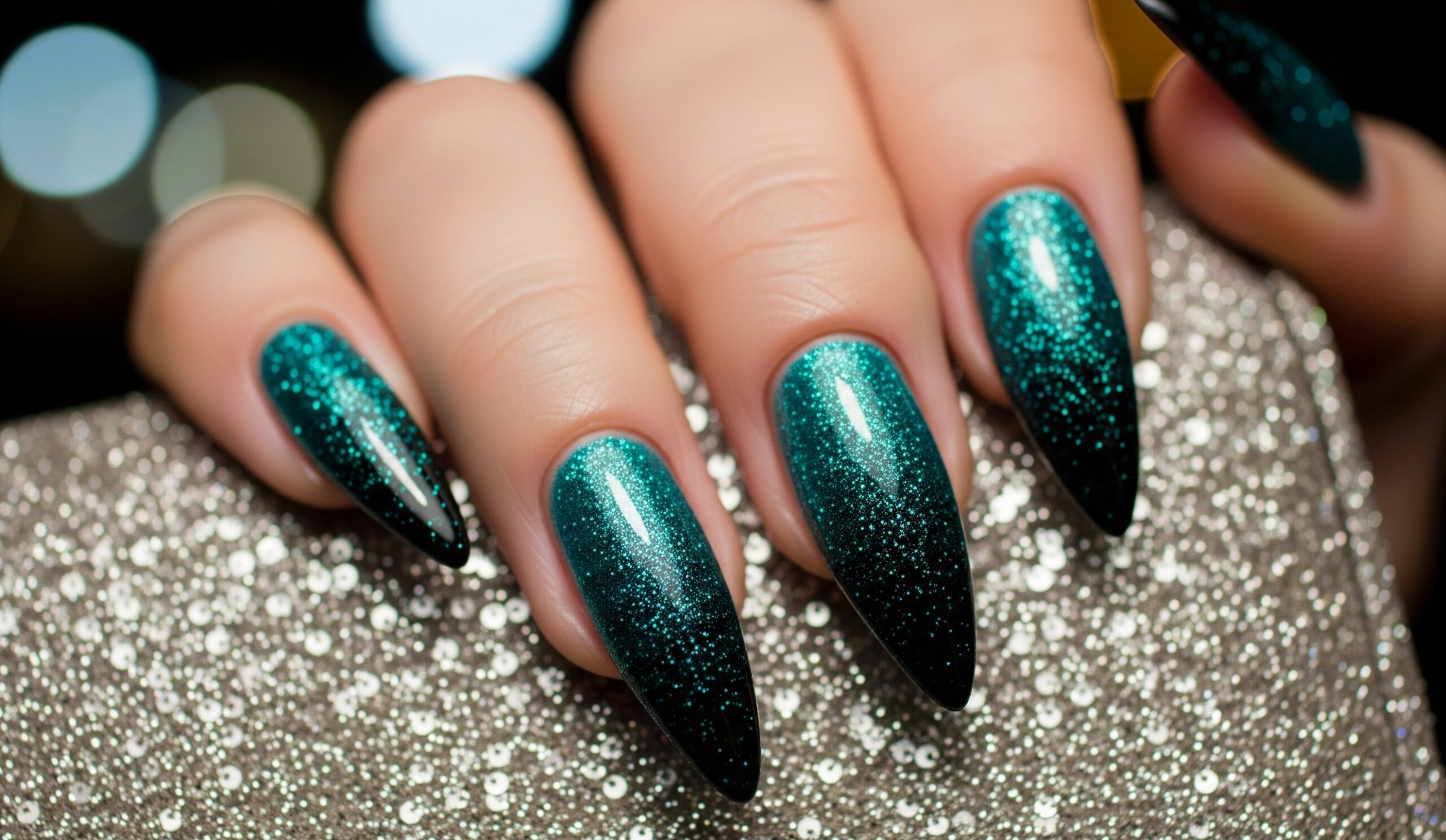 black and teal nails