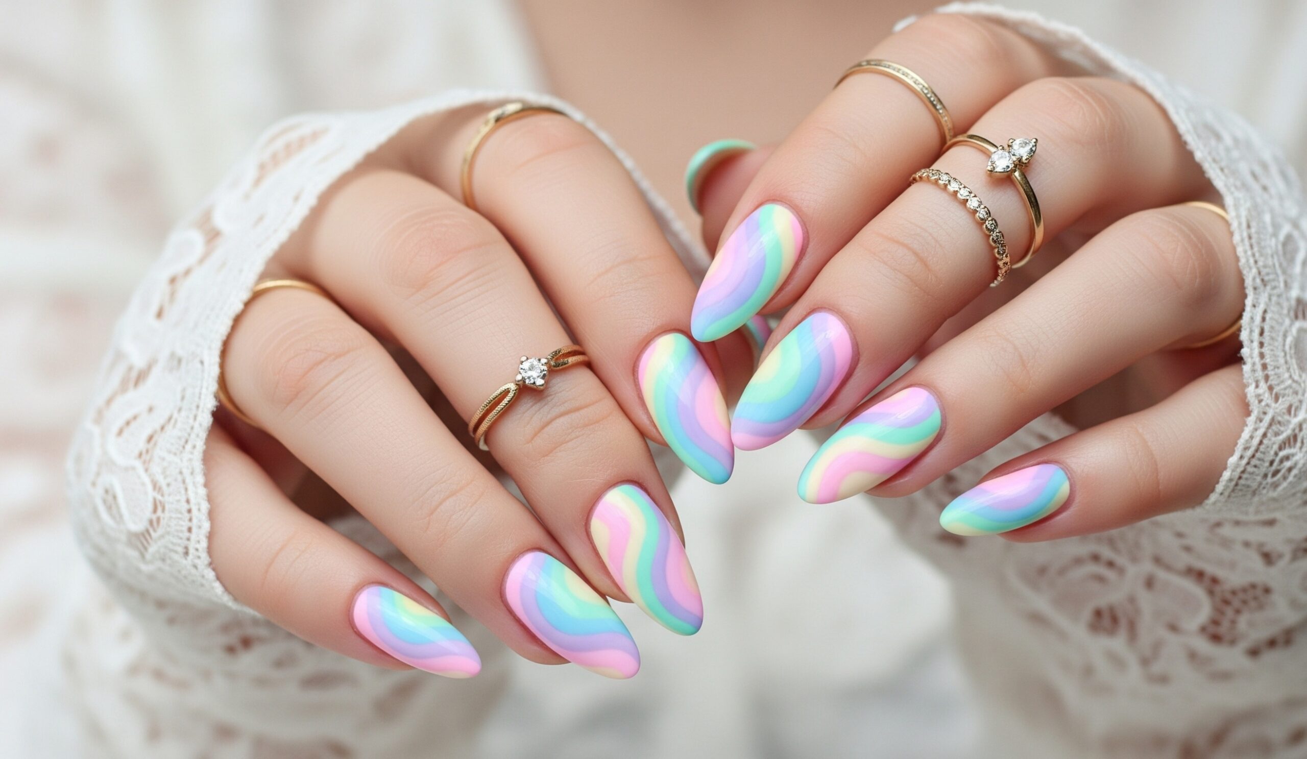pastel swirl almond nails