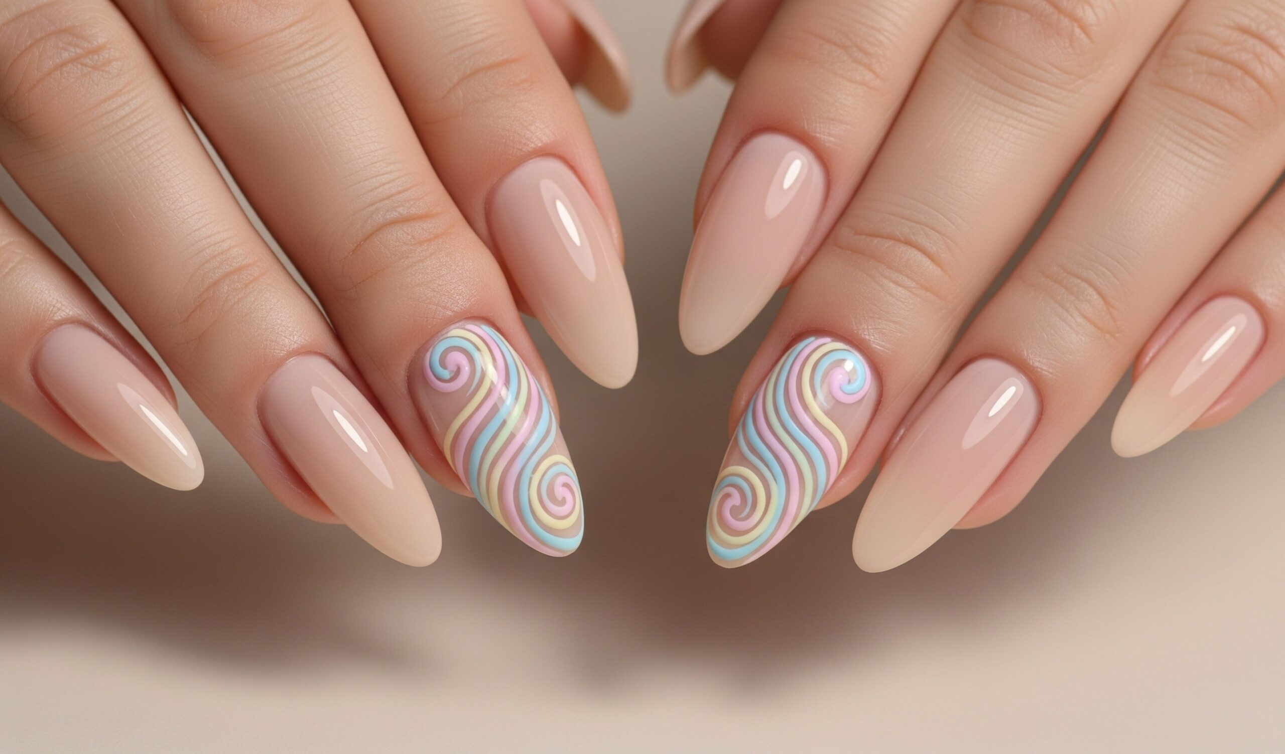pastel swirl almond nails 