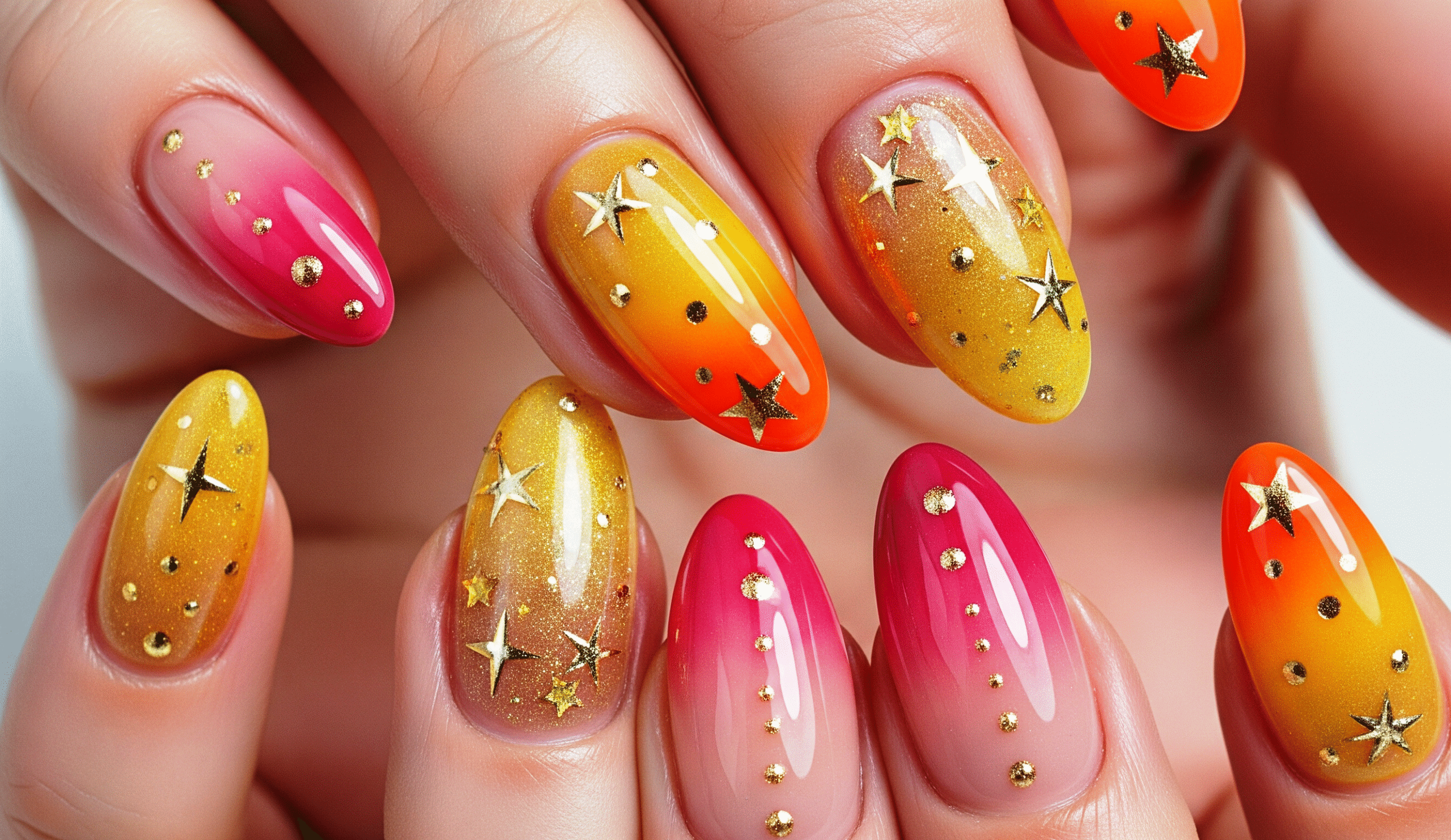 sunset ombre almond nails