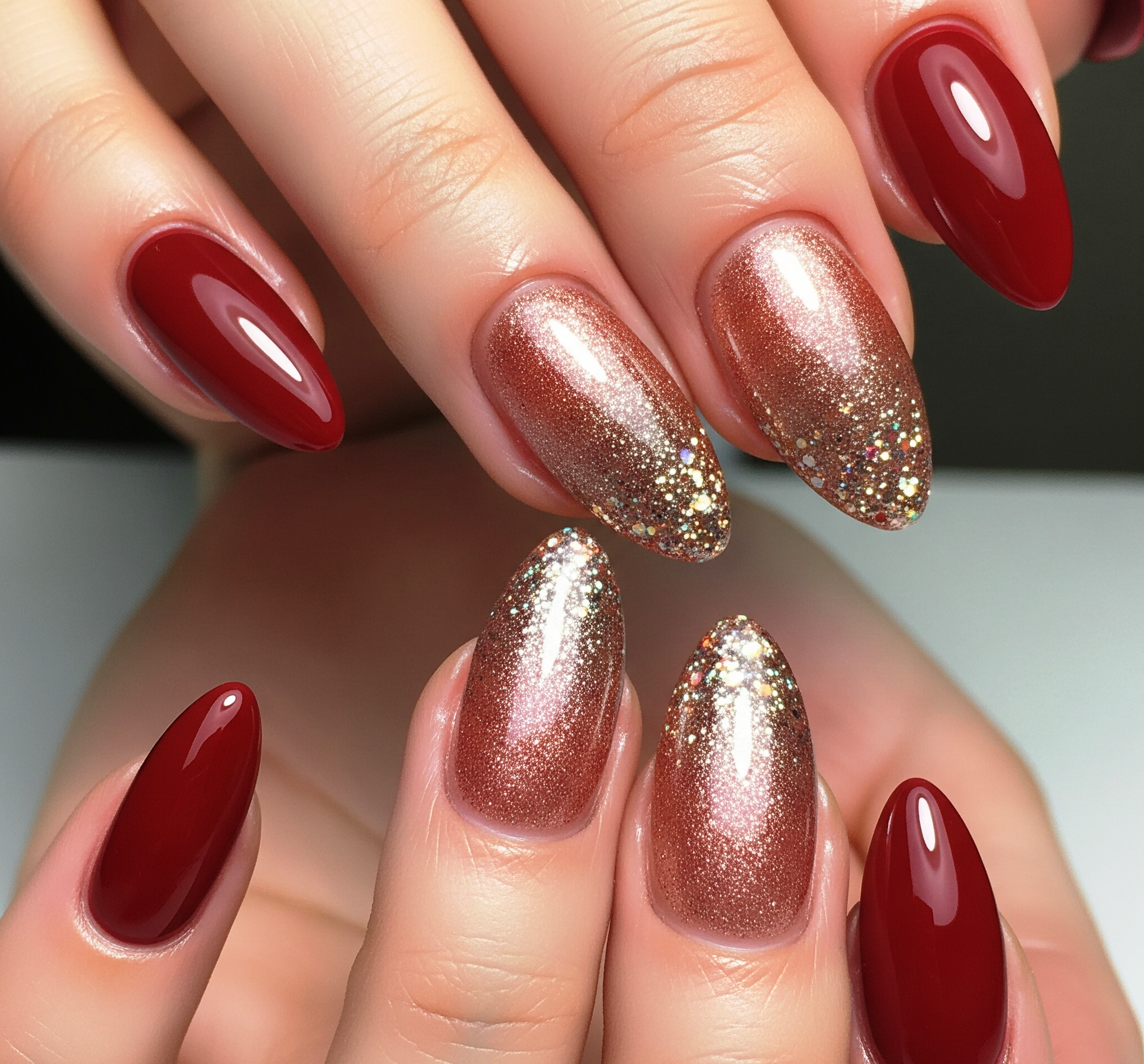 sunset ombre almond nails