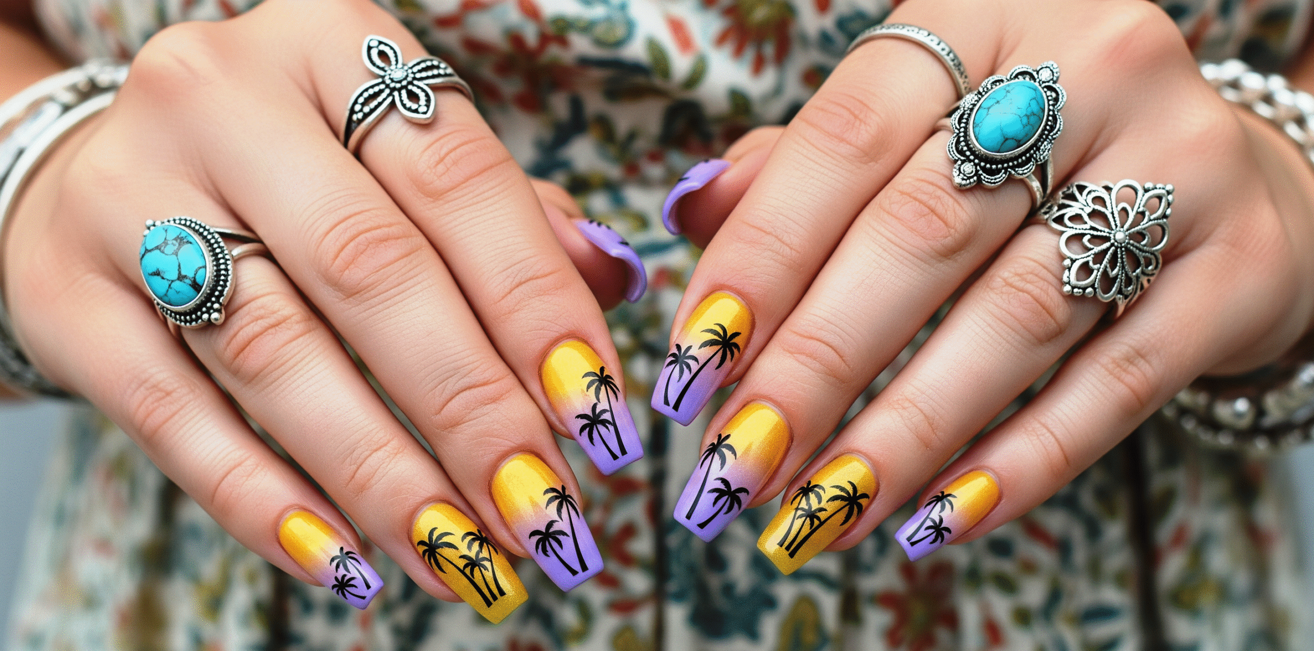 sunset ombre almond nails