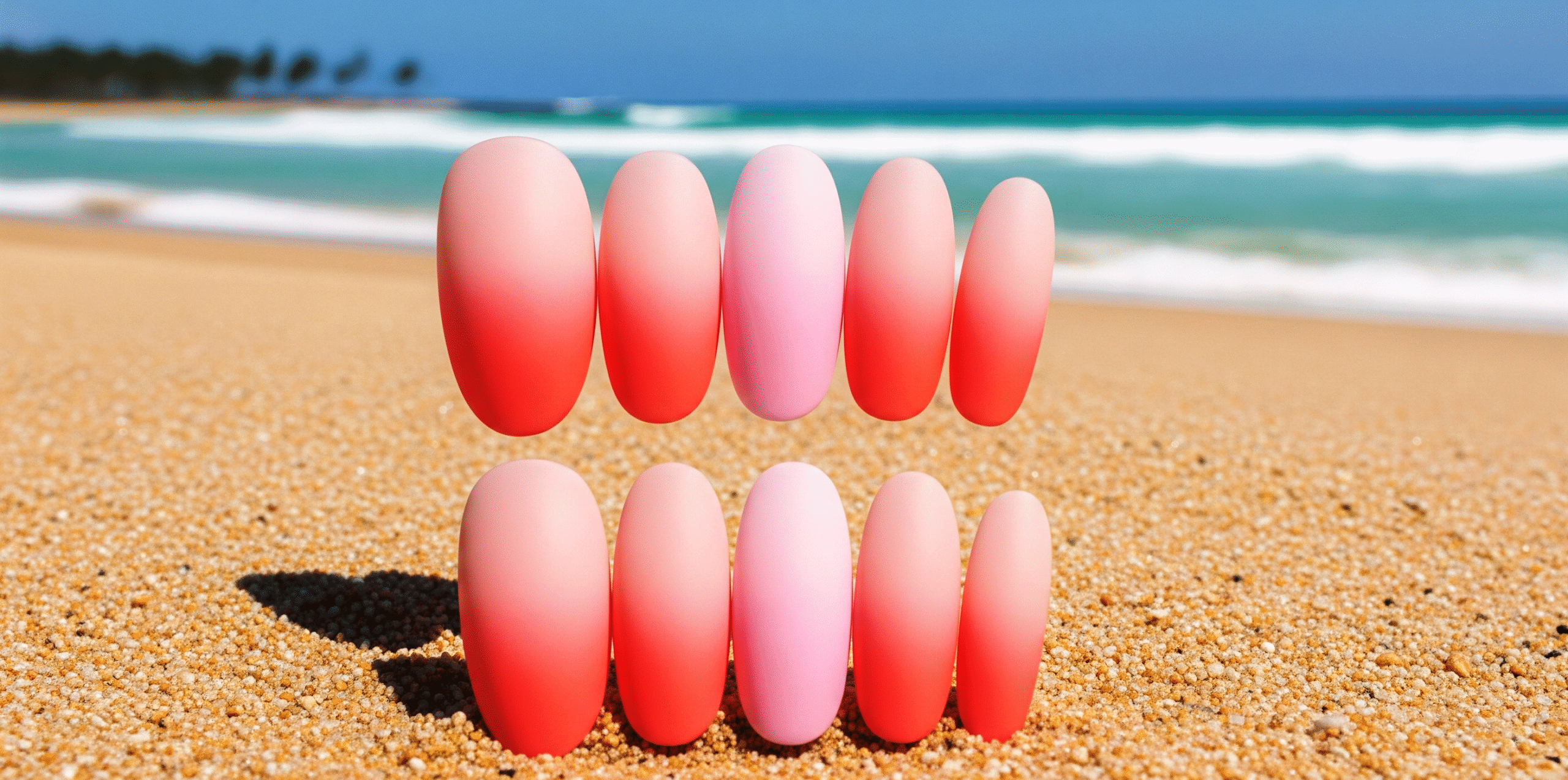 sunset ombre almond nails