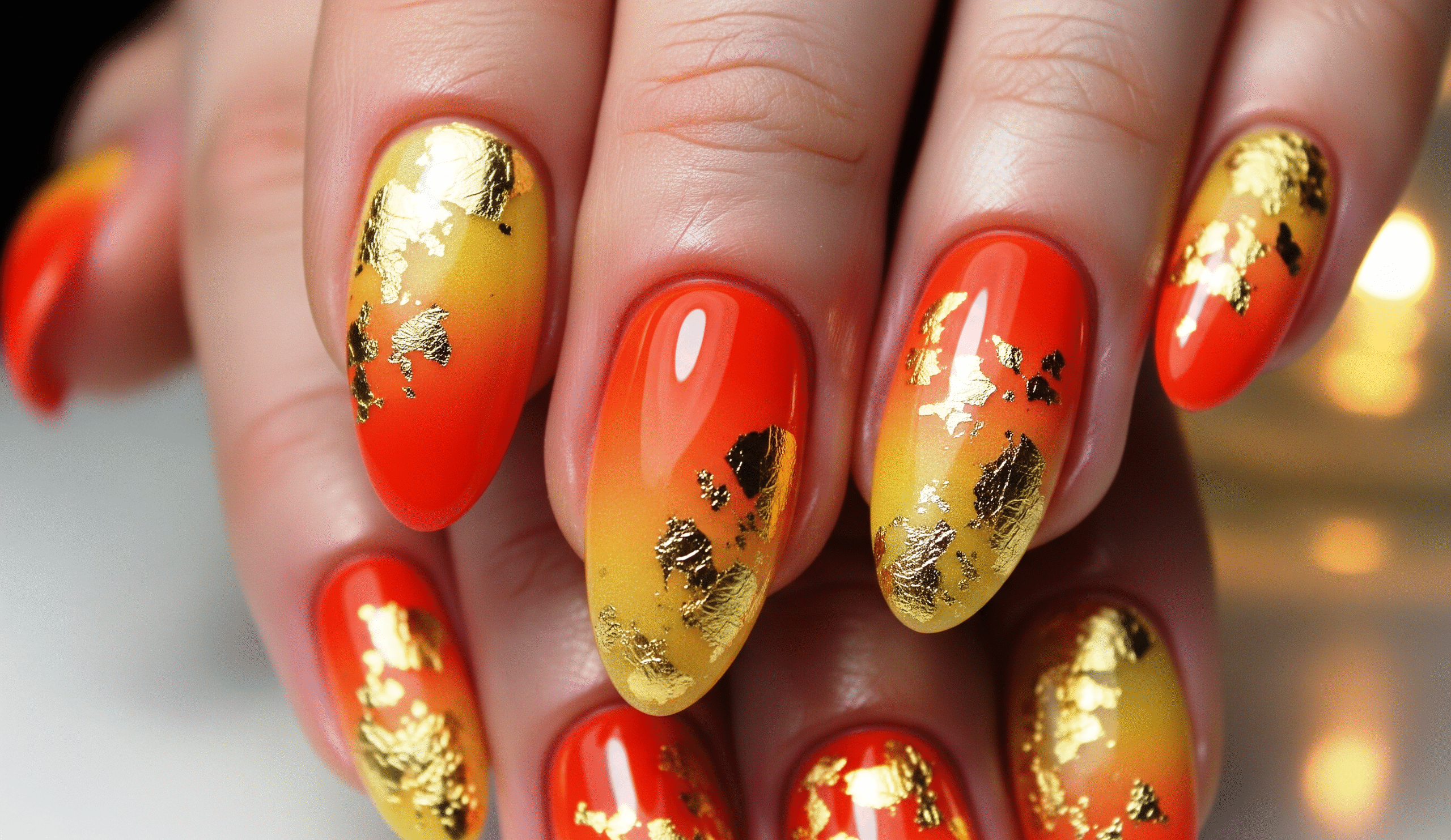 sunset ombre almond nails