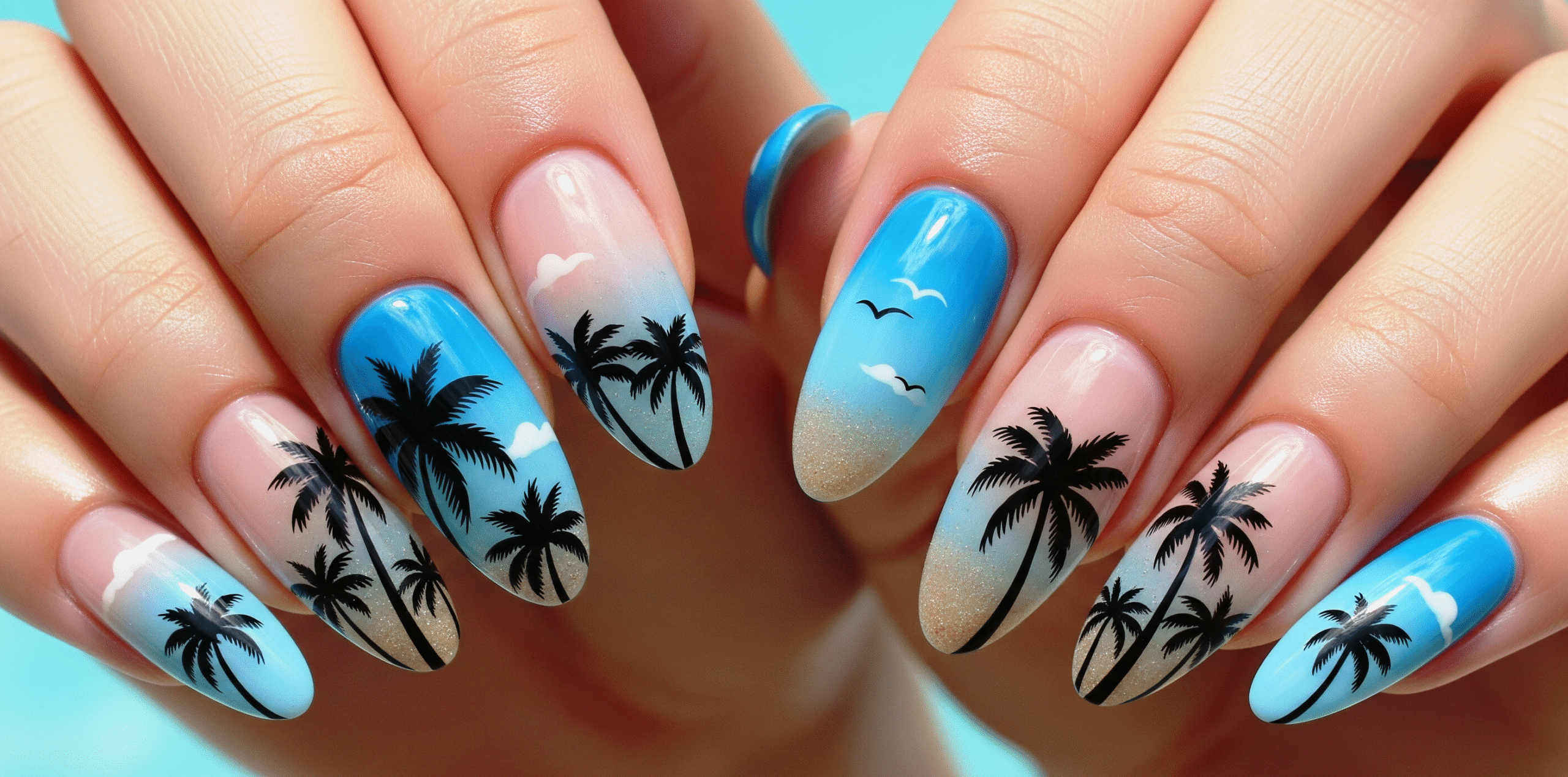 sunset ombre almond nails