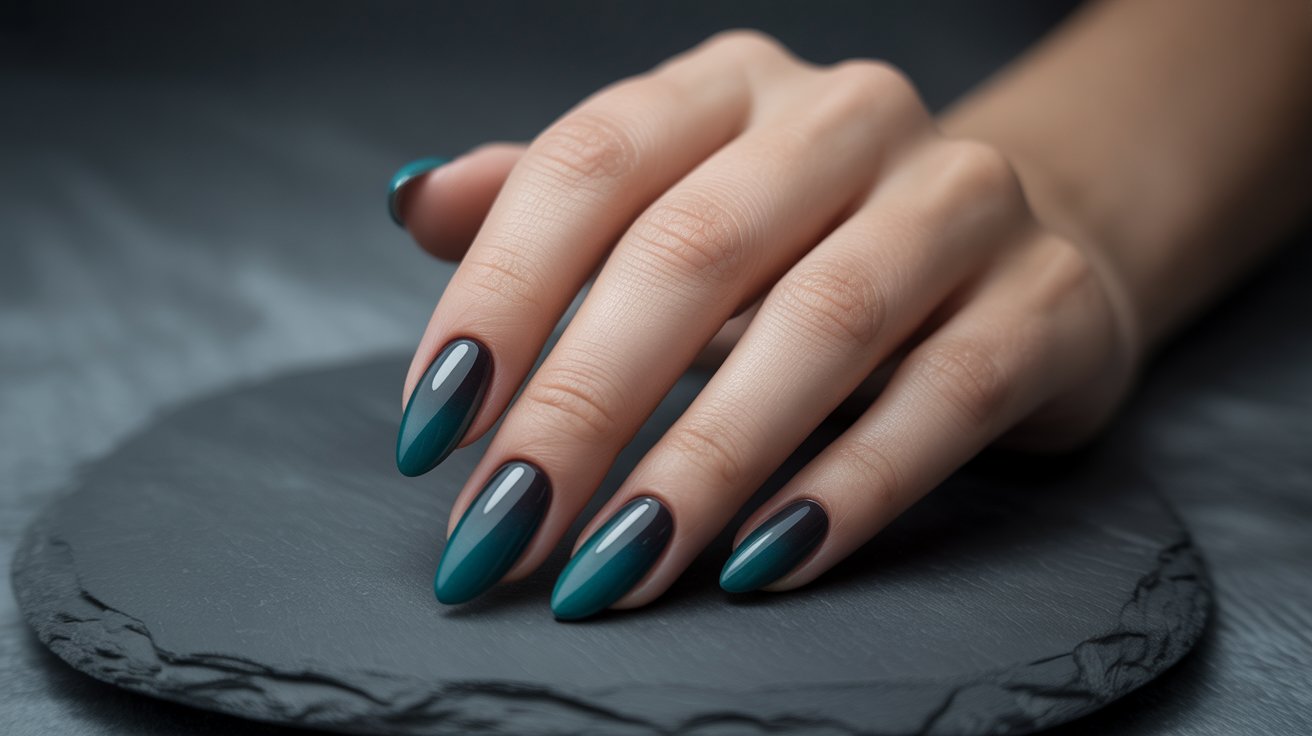 black and teal nails