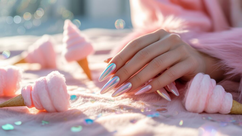cotton candy chrome nails