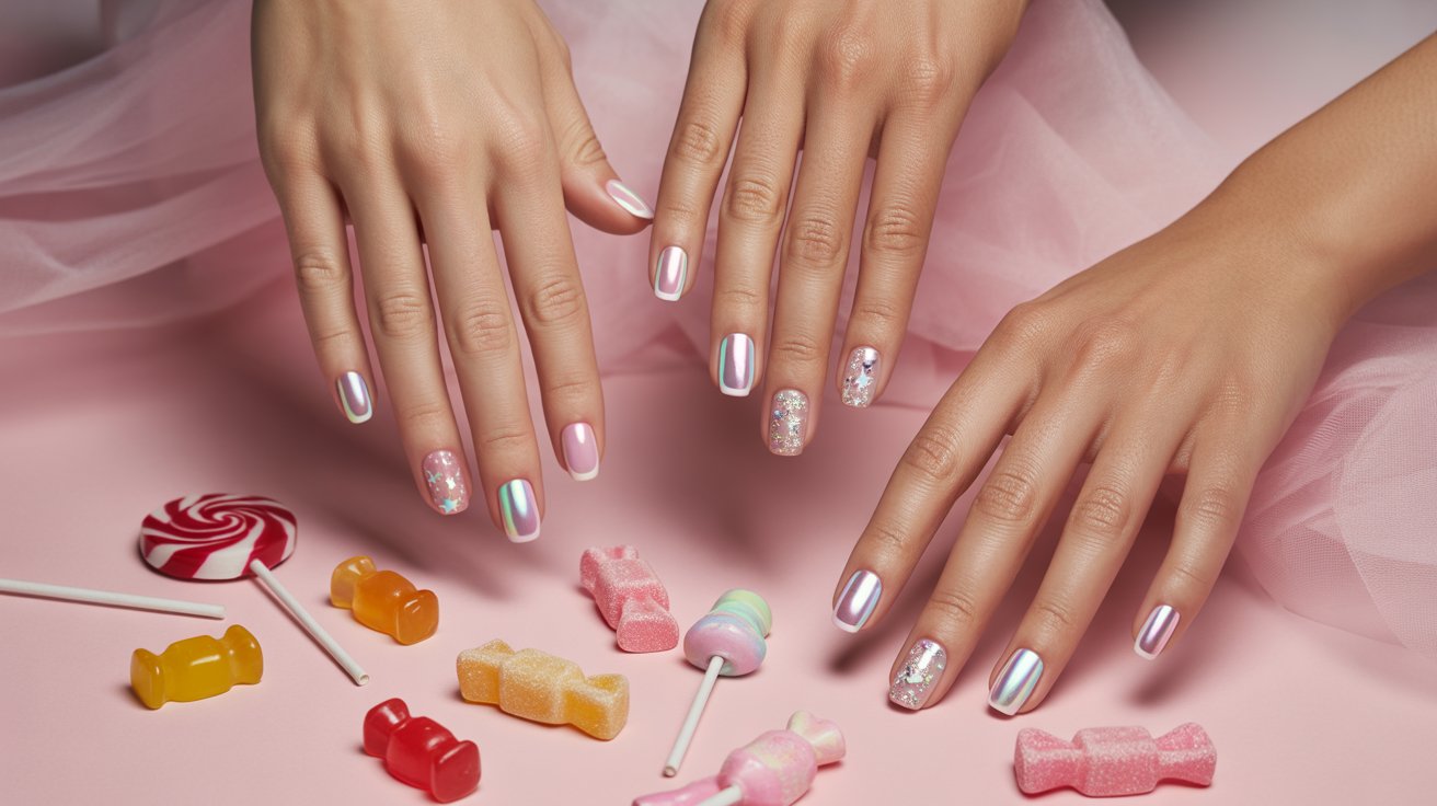 cotton candy chrome nails