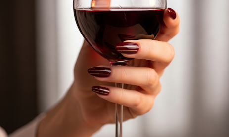 Burgundy Nails with Gold Line