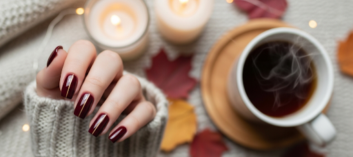 Burgundy Nails with Gold Line