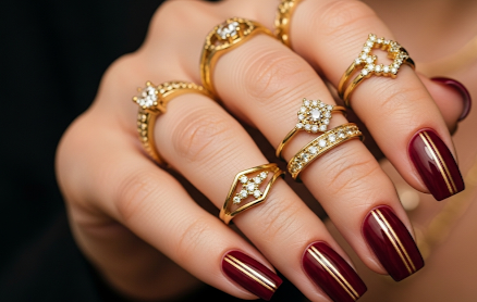 Burgundy Nails with Gold Line