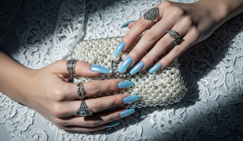 Baby Blue Cat Eye Nails