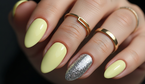 yellow and glitter nails