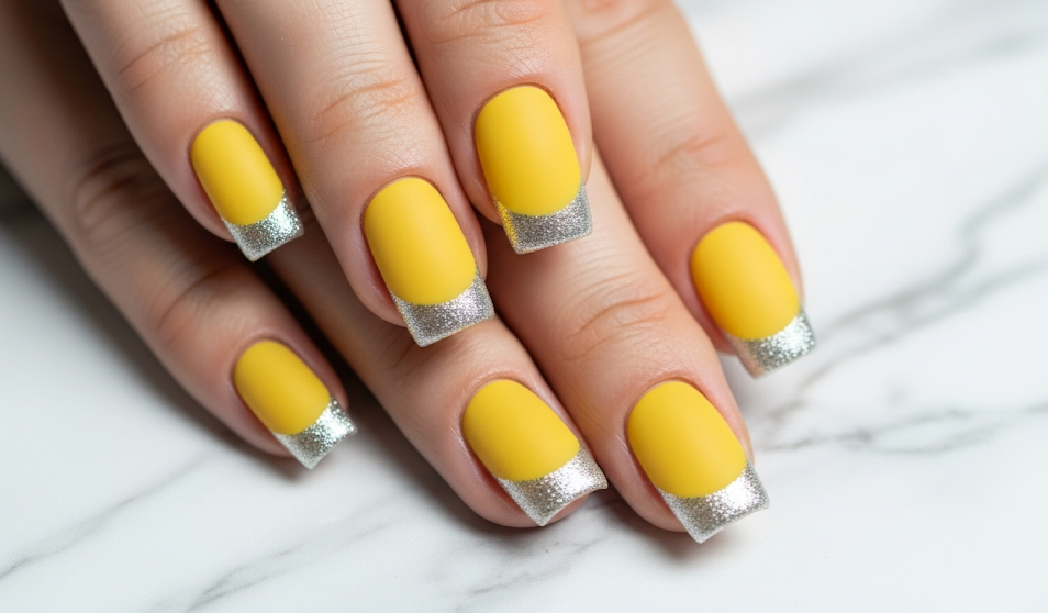 yellow and glitter nails
